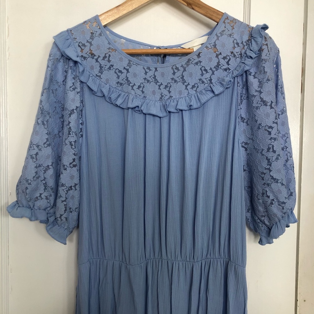 H&M periwinkle blue lace detail midi dress